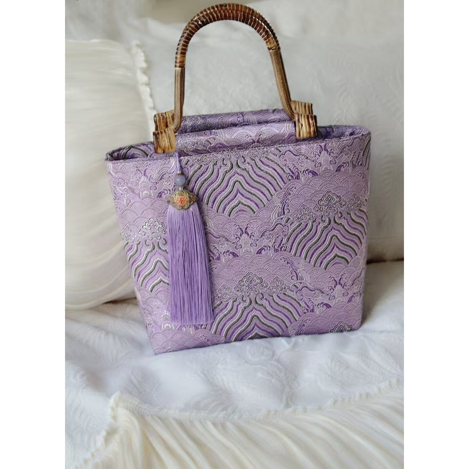 Chinese-Style Vintage Handcrafted Rattan & Wood Shoulder/Crossbody Handbag BG0014