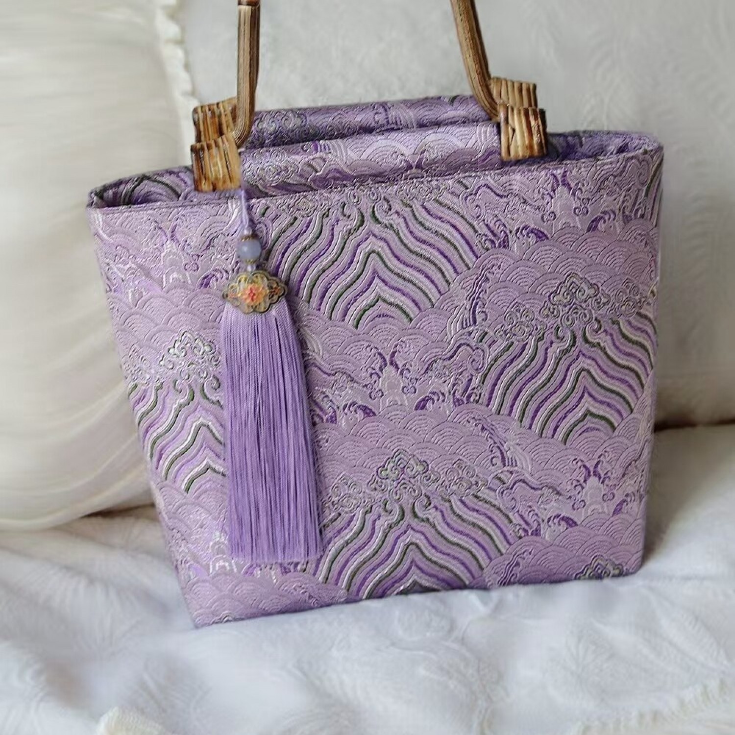 Chinese-Style Vintage Handcrafted Rattan & Wood Shoulder/Crossbody Handbag BG0014