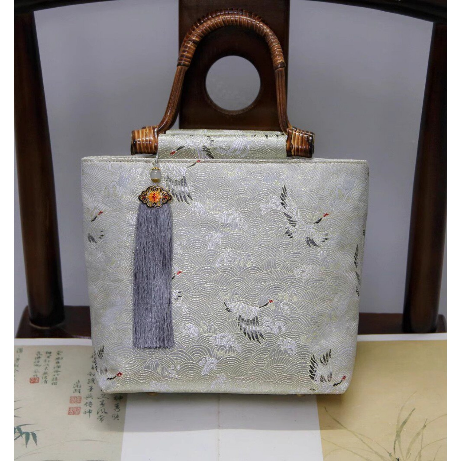Chinese-Style Vintage Handcrafted Rattan & Wood Shoulder/Crossbody Handbag BG0016