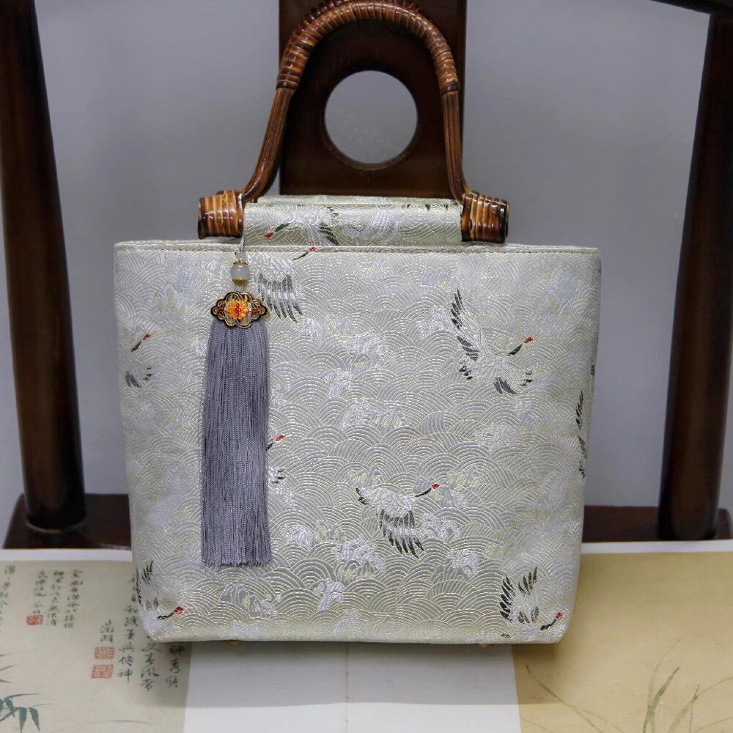 Chinese-Style Vintage Handcrafted Rattan & Wood Shoulder/Crossbody Handbag BG0016