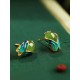 Hetian Jade (Nephrite) & Pure Silver Enamel Golden Cicada Stud Earrings BG0018