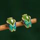 Hetian Jade (Nephrite) & Pure Silver Enamel Golden Cicada Stud Earrings BG0018